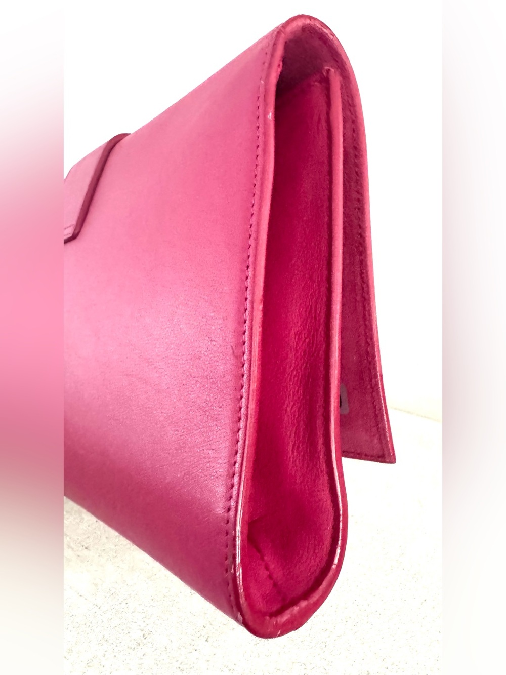 SAINT LAURENT Paris ChYc Y Ligne Fuchsia Pink Leather Clutch Authenticated COA - Picture 4 of 10